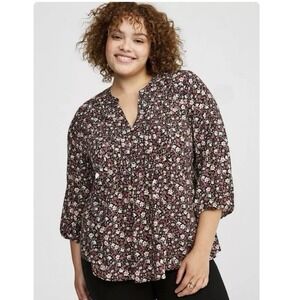 Torrid Harper Pink Ditsy Floral 3/4‎ Sleeve Stretch Challis Blouse Size 2X